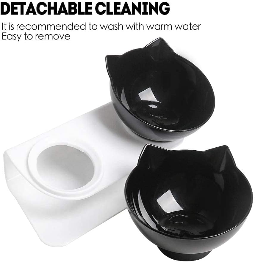 Cat Bowls Double Elevated with Raised Stand, 15&deg;Tilted Cat Bowl Design Neck Guard Stand Raised Pet Food Water Feeder Bowl for Indoor Cats and Small Dogs Kitten Dishes Rabbits (Black) image number 6