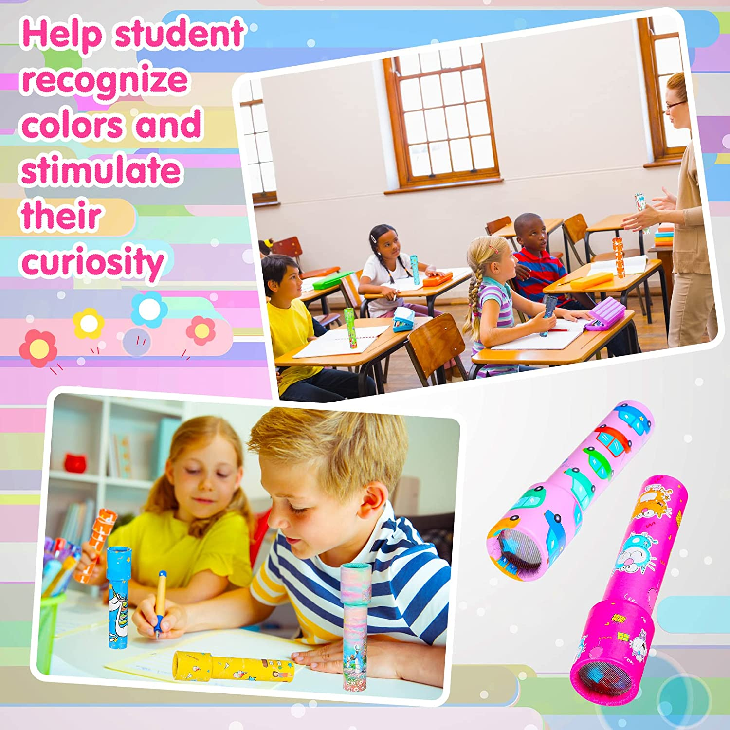 15 Pcs Classic Kaleidoscopes Old Fashioned Vintage Kaleidoscope Toys Educational Toys Stock Stuffers Bag Fillers for Boys and Girls Birthday and School Carnival Prizes, Random Patterns image number 1