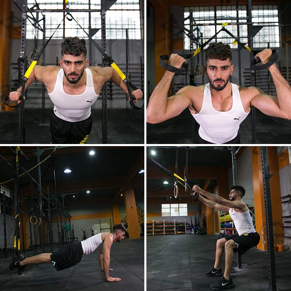 Suspension Trainer Kit,Bamb00 Sling Training with Door Anchor,Adjustable Multifunctional Fitness Band Set for Home Gym and Outdoor Professional Full-Body Workouts(1,Black Yellow) image number 1