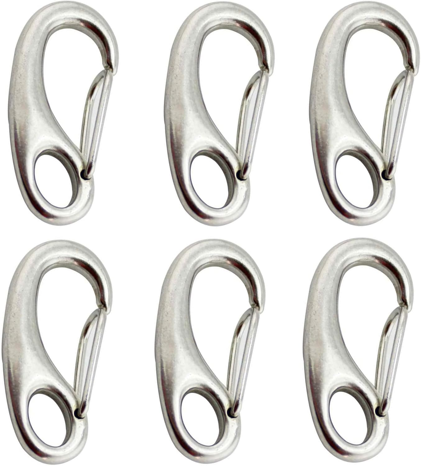 6Pcs Snap Rope Hook Clip Stainless Steel Spring Carabiner Egg Shape Snap Hook Marine Anchor Clips for Outdoor Tactical Survival Gear Pet Accessory Keychains image number 4