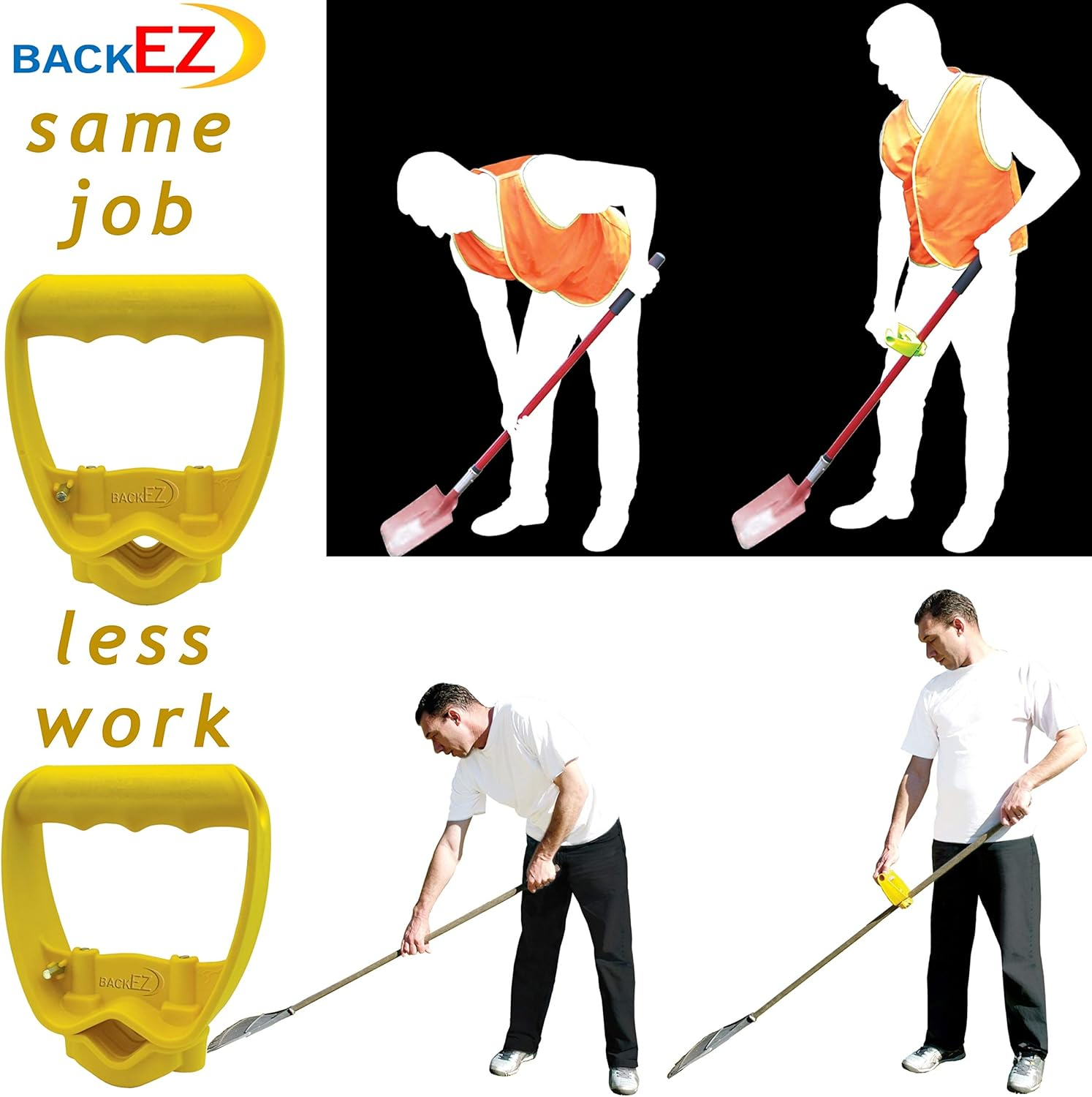 Back-Saving Tool Handle Labor-Saving Ergonomic Shovel or Rake Handle Attachment YELLOW image number 1