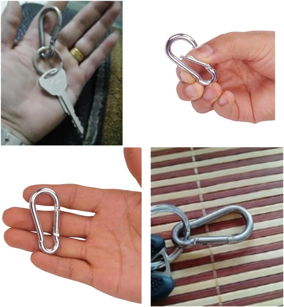 Stainless Steel Carabiner Clip,10 Pcs Spring Snap Hook Keychain Clip Hoods, Heavy Duty Clips for Camping Hiking Climbing Hammocks M4 image number 4