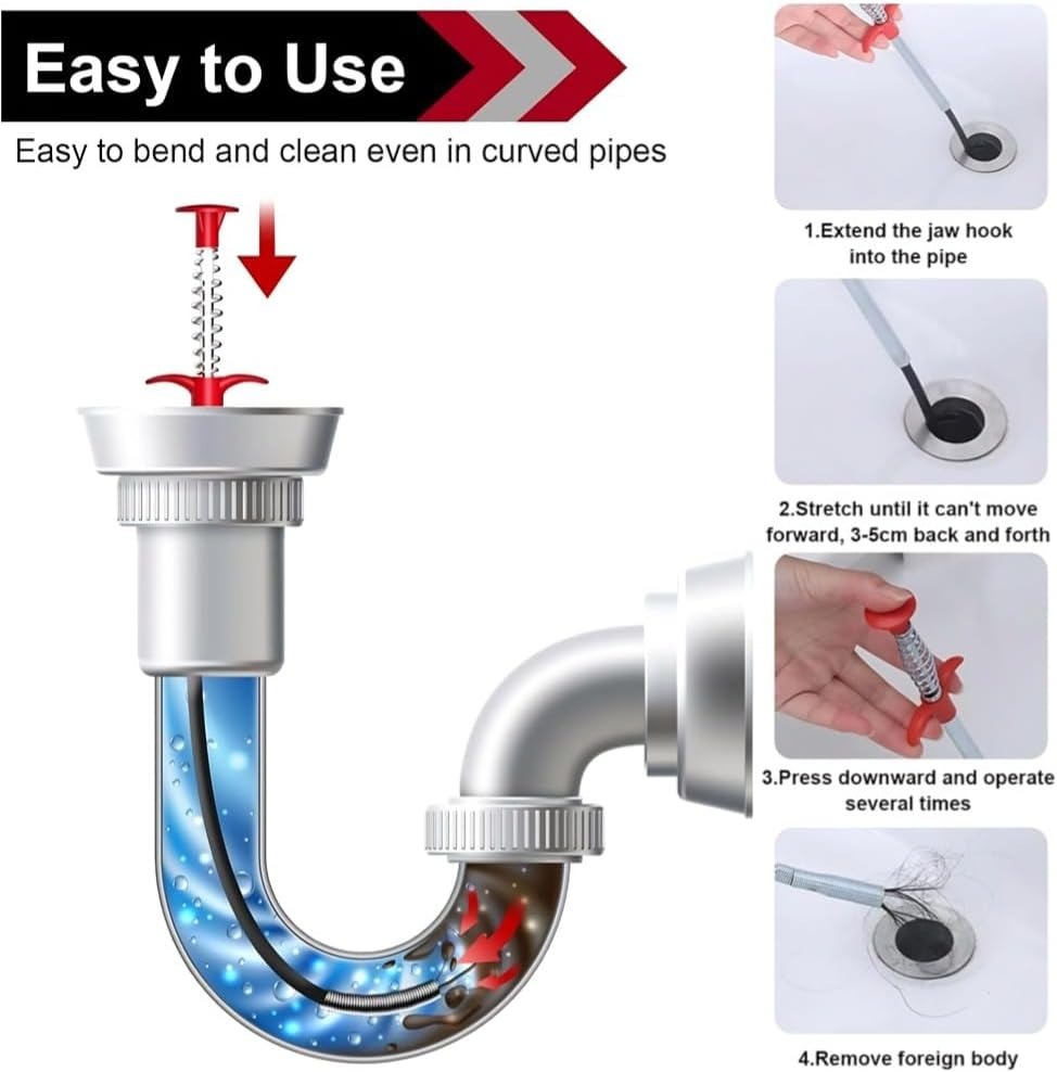 35.5Inch Drain Clog Remover, 25Inch Drain Snake Hair Remover, Hair Catcher Drain Auger Cleaner Tool Set for Toilet, Kitchen Sink, Bathroom Tub, Sewer, 7 Pack image number 3