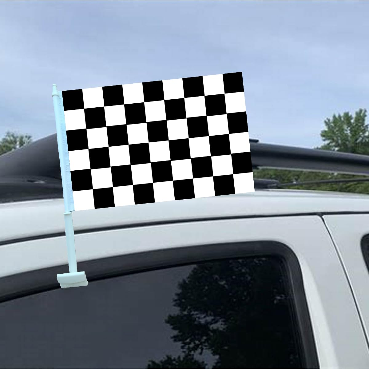 National Car Flag Countries Auto Flag with Window Clip Flagpole Mount Double Sided Printed Car Flags Vehicle Decor (Checkered) image number 5
