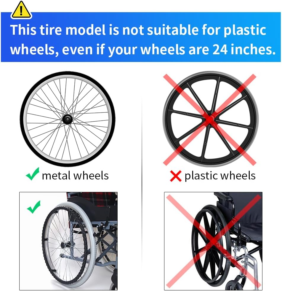 Wheelchair Rear Wheel Solid Tires 20X1 3/8", 22X1 3/8", and 24X1 3/8"PU Non Pneumatic Tires Are Suitable for Most Wheelchair Tire Replacement (24X1 3/8" Black) image number 4