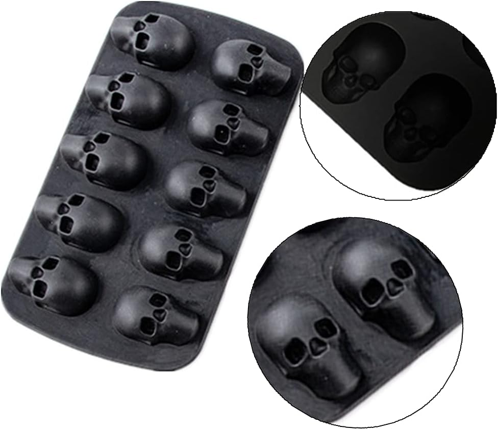 Silicone 3D Skull Ice Cube Tray - Black Skull Shaped Mould for Cocktails and Beverages image number 5
