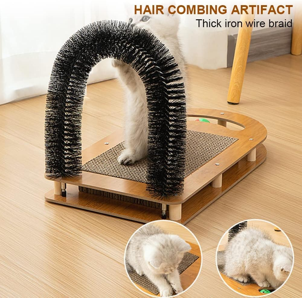 Cat Brush 4 in 1 - Scratching Board, Scratching Arch with Scratching Mats, Care Device with Scratching Pad, Cardboard Scratcher with Bell, Massager, Pet Brush with Interactive Mouse Toy image number 4