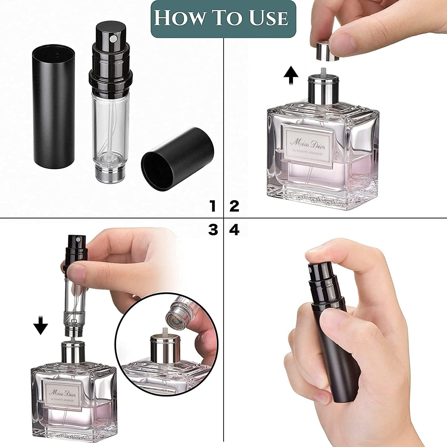 Refillable Portable Mini Perfume Atomizer for Travel, 5Ml Luxury Empty Leakproof Pump Perfume Spray Bottle Atomizer for Man and Woman (J-Rose Gold) image number 2
