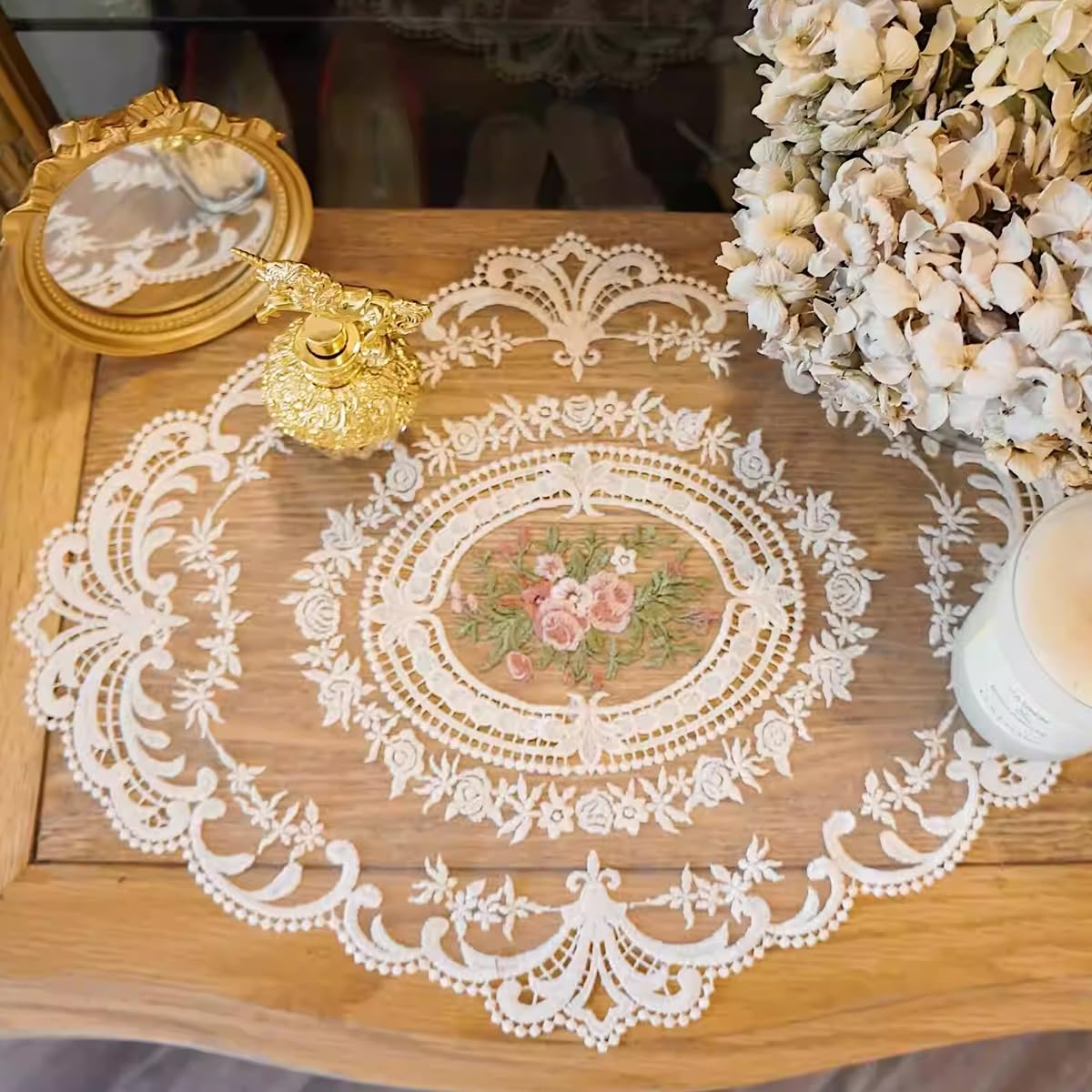 AIMALL 4-Pack Vintage Oval Crochet Placemats, Handmade French Lace Doilies, 12.2X16.5 Inches - Bean Paste image number 6