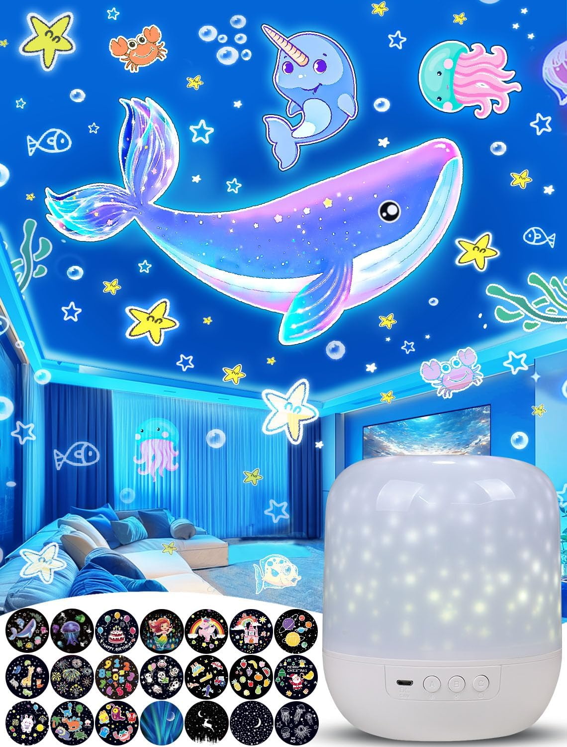 21 Sets of Films + Kids Night Light Projector, Projector Night Light for Kids Bedroom, Ceiling, Star Galaxy Projector with 360&deg; Rotation, Dimmable for Baby Toddler Girl, Christmas, Nursery, Room Decor image number 3