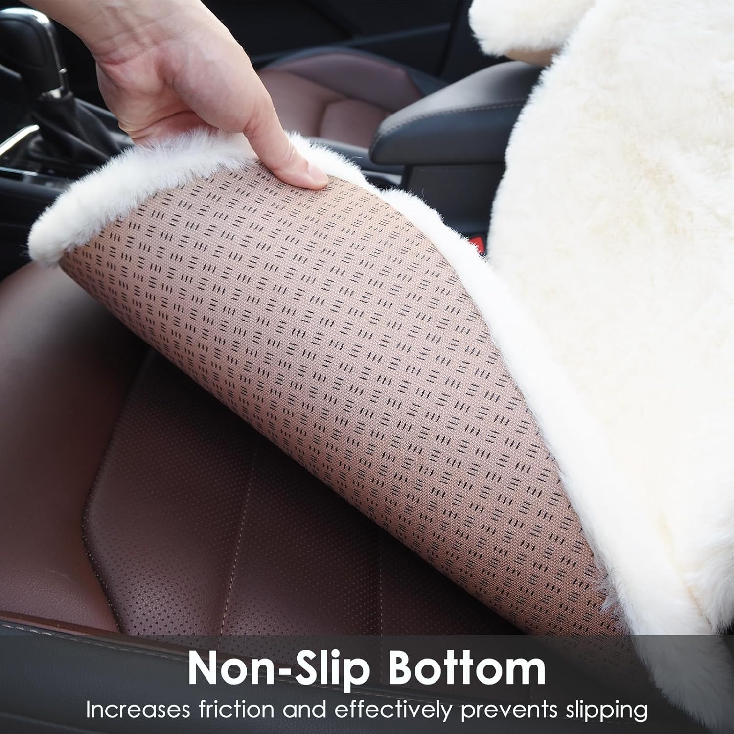 Car Seat Covers Fluffy Fuzzy Cuchion with Car Headrest & Lumbar Support Cushion, 4Pcs Universal Soft Cozy Fur Plush Seat Cushion Interior Accessories for Car Suvs RV (Off-White)