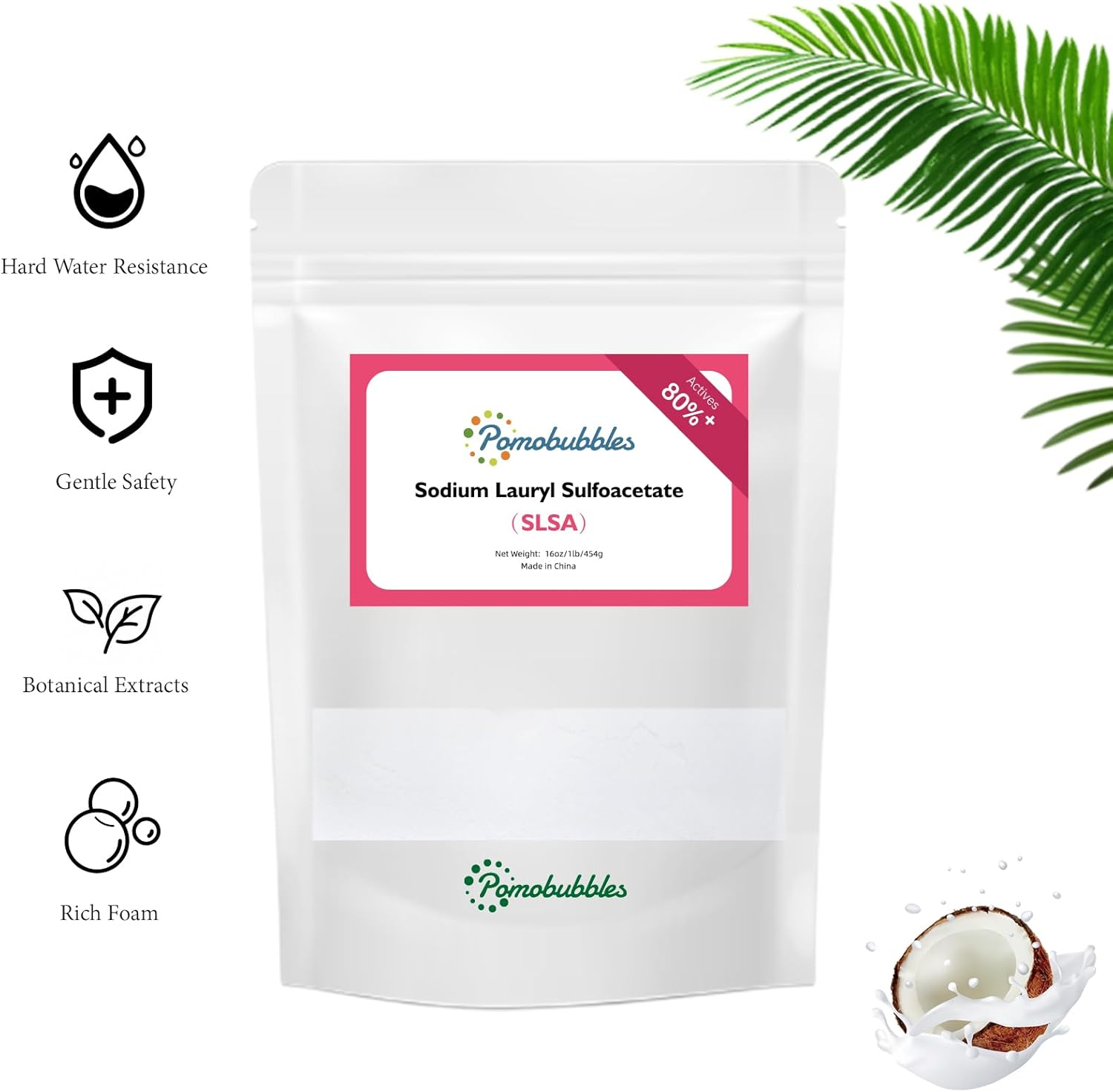 1 Pound SLSA Sodium Lauryl Sulfoacetate Powder Long Lasting Foam & Bubbles, Gentle on Skin, Bath Bomb Additive, Surfactant & Latherer, Making Bath Bombs image number 2