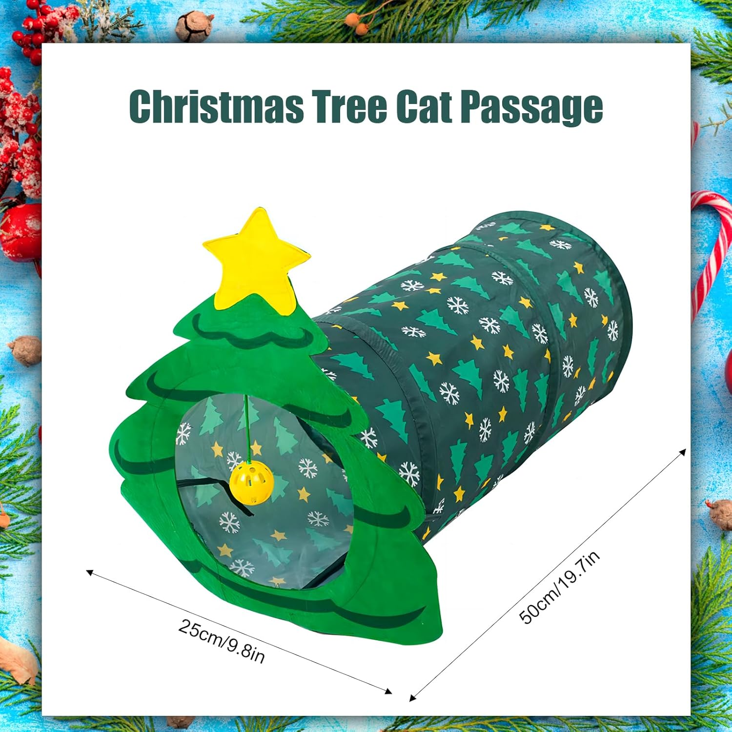 Cat Tunnel Tube Toy Christmas Tree Crinkle Interactive Pet Toy Outdoor Dog Play Tunnels with Suspended Ball Collapsible Kitten Exercise Tunnel Cat for Cats Puppy Rabbit Cat Tunnel Toy 25 * 50Cm image number 1