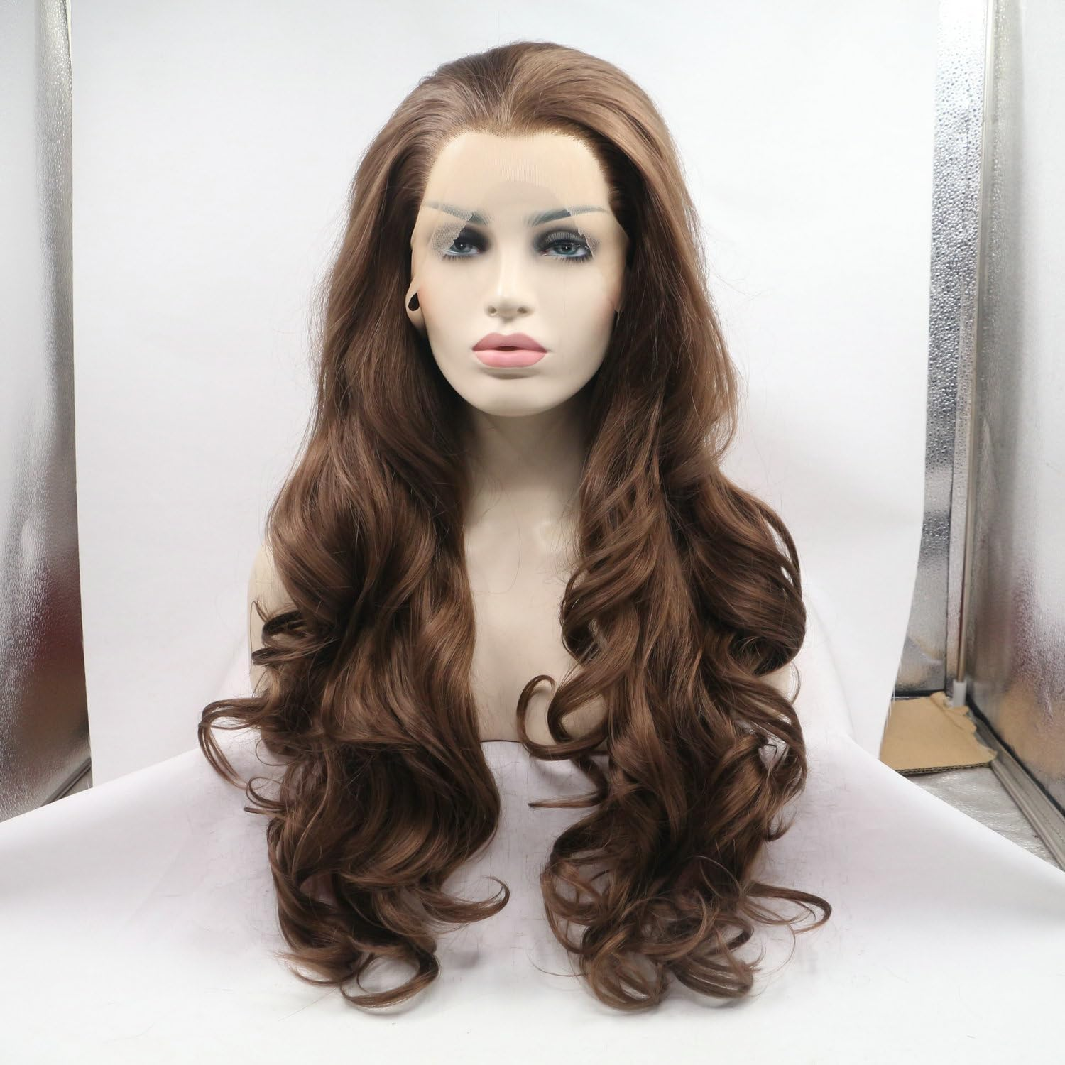 6# Dark Brown Wig Body Wave Heat Resistant Fiber Natural Brown Color Synthetic Lace Front Wigs for Women Natural Looking Synthetic Replacement Wig Daily Cosplay Party Halloween Drag Queen 26" image number 4