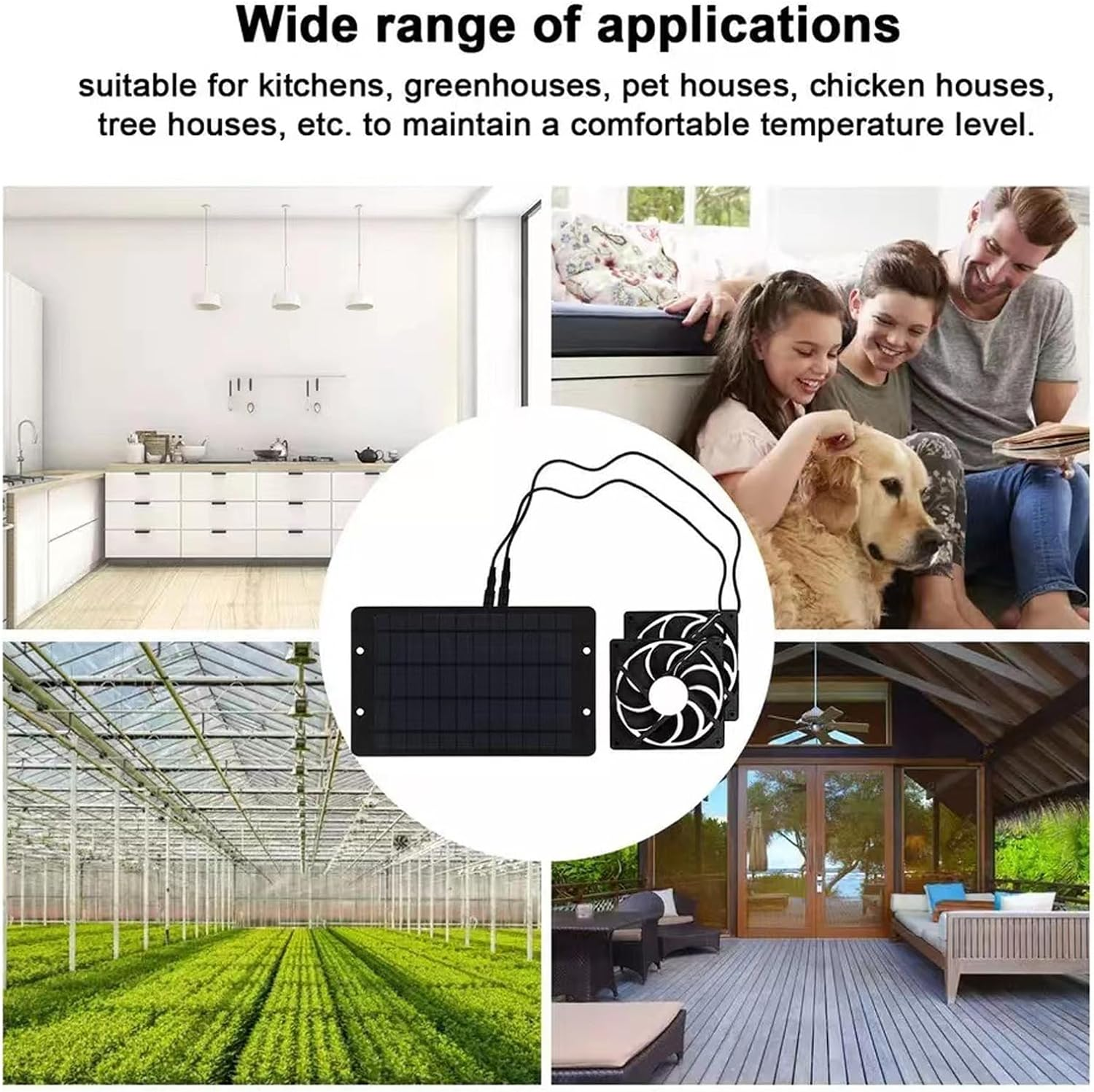 Solar Panel Fan, 10W Solar Powered Dual Fans for Chicken House Greenhouse Dog House with Protective Net, Solar Exhaust Intake Fan Kit image number 6