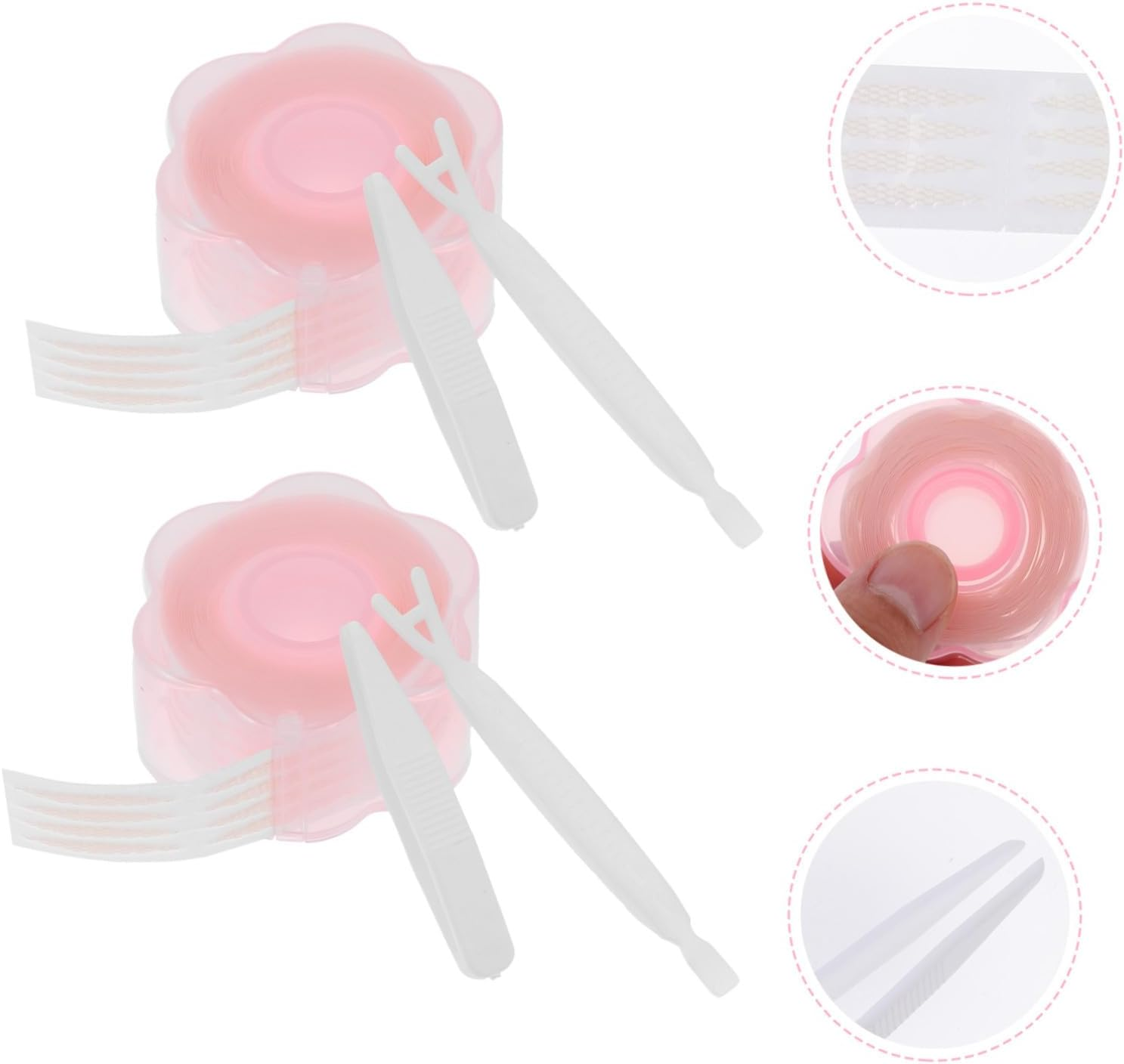 TOPPERFUN 2 Sets Invisible Double Eyelid Tape with Fork Tweezer Pink Cosmetic Accessories for Natural Eye Makeup Breathable Lace Design Suitable for Uneven and Droopy Eyelids Easy image number 1