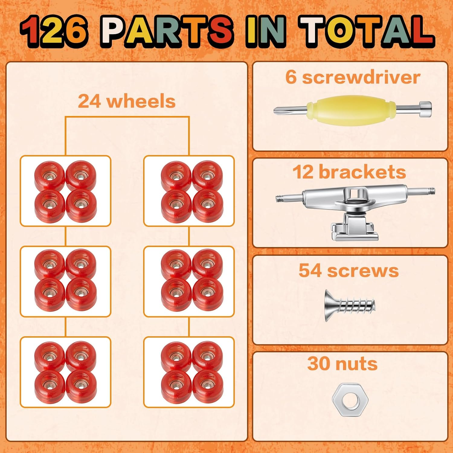 Jexine 6 Sets DIY Fingerboard Kit Fingerboard Accessories Mini Finger Skateboard Parts Include 12 Brackets 54 Screws 30 Nuts 6 Screwdriver 24 Board Wheels Tool for 96Mm(Red) - Red image number 4