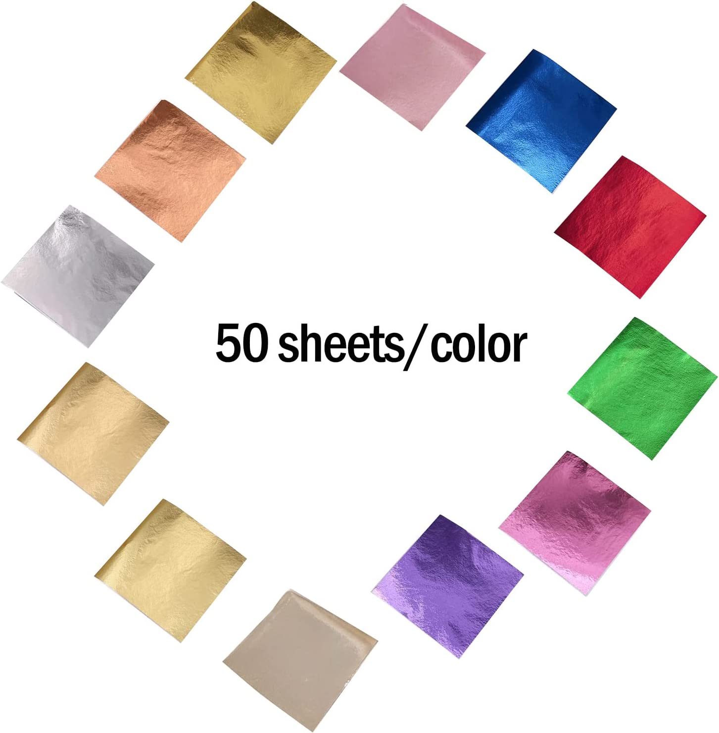 600 Pieces Imitation Gold Foil Sheets, Betterjonny 12 Colors 8X8.5Cm Gold Leaf Paper for Decoration Arts Nail Painting Gilding Crafting image number 3