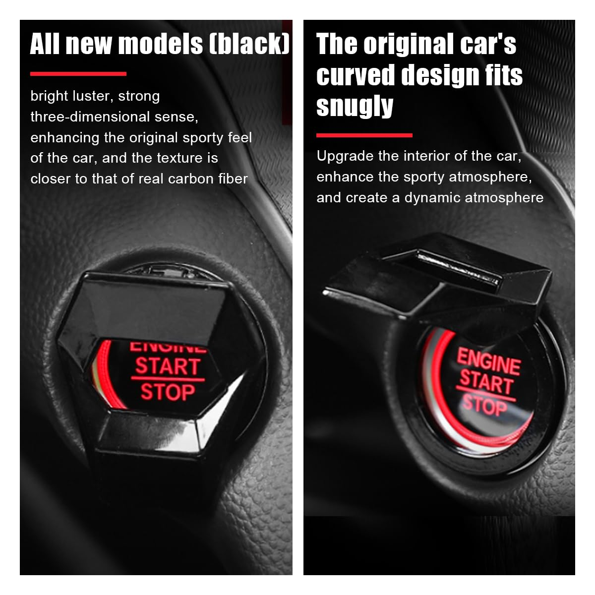 Car Engine Start/Stop Button Cover, Zinc Alloy Car Push Button Start Cover Car Power Control Trim, Universal Key Ignition Switch Protective Cover for Cars, Suvs (Black) image number 4