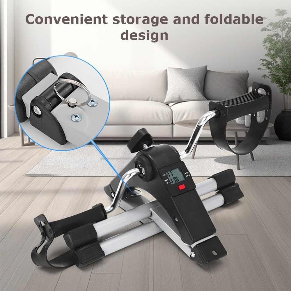 Under Desk Bike, Mutifunction Mini Exercise Bike, Folding Arm and Leg Pedal Exerciser, Portable Foot Peddler Bike, Peddler Machine with LCD Monitor (Black, 41.5*38*93.5 CM)