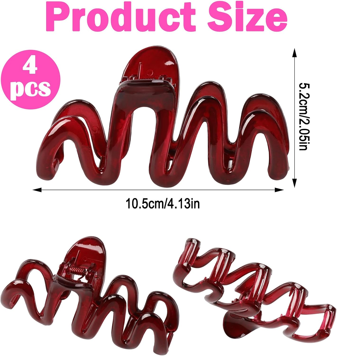 Pack of 4 Large Wavy Hair Clips, Large, 10.5 X 12 Cm, Claw Clip, Non-Slip Hair Clips, Women, Vintage Simple Hair Clip, for Women, Girls, Thick, Thin, Long Hair image number 6