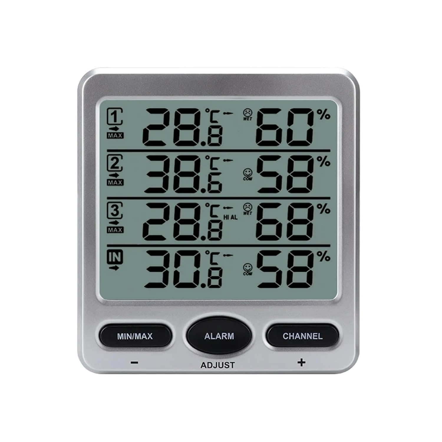 Wireless Weather Station Household Big LCD Indoor Outdoor Real Time Temperature Humidity Trend Monitor Limit Alarm 3Pcs Sensors