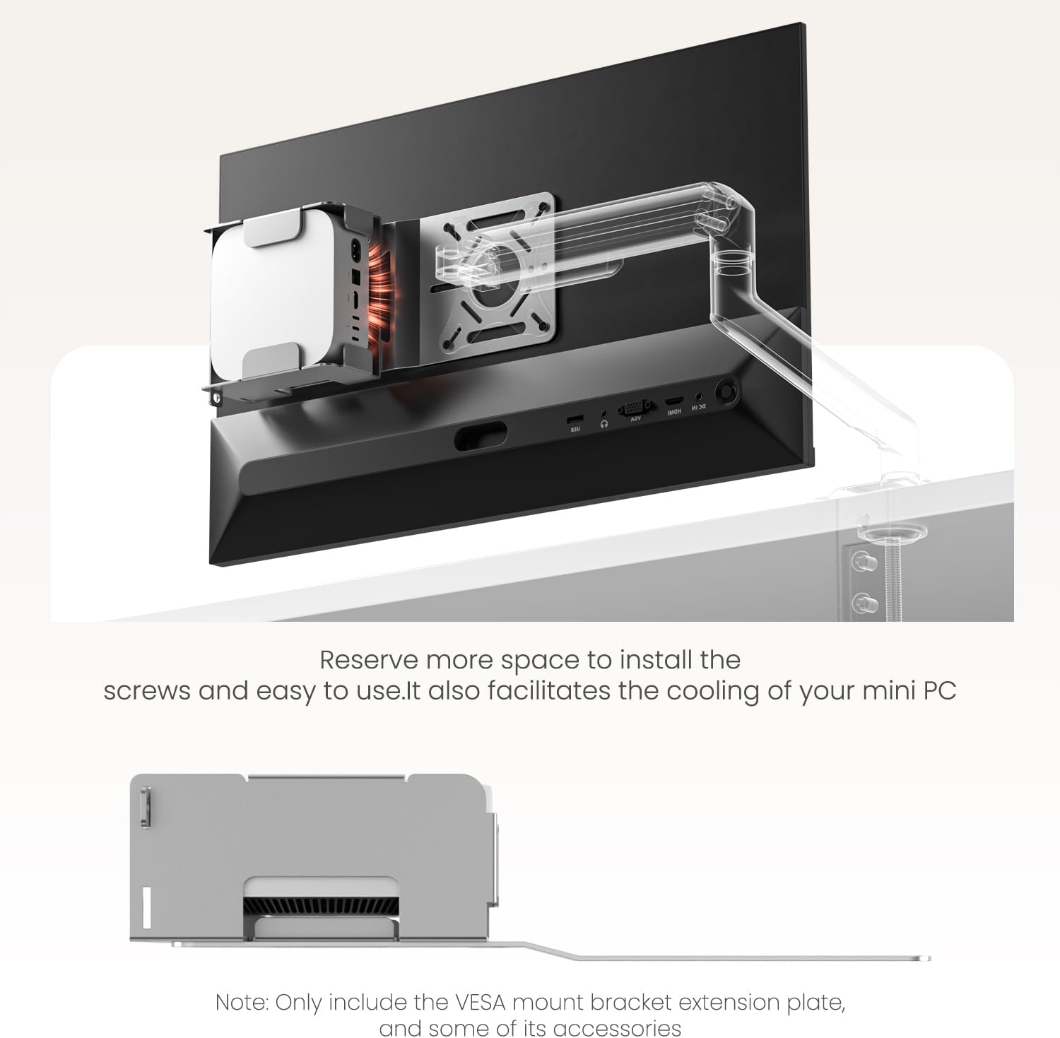 Fasgear VESA Mounting Bracket for Intel NUC Extension Plate Adapter with 100X100Mm and 75X75Mm Holes | Monitor Arm Conversion Kit Holder Compatible with VESA Pattern for Mini PC Mount(Silver) - Black image number 3