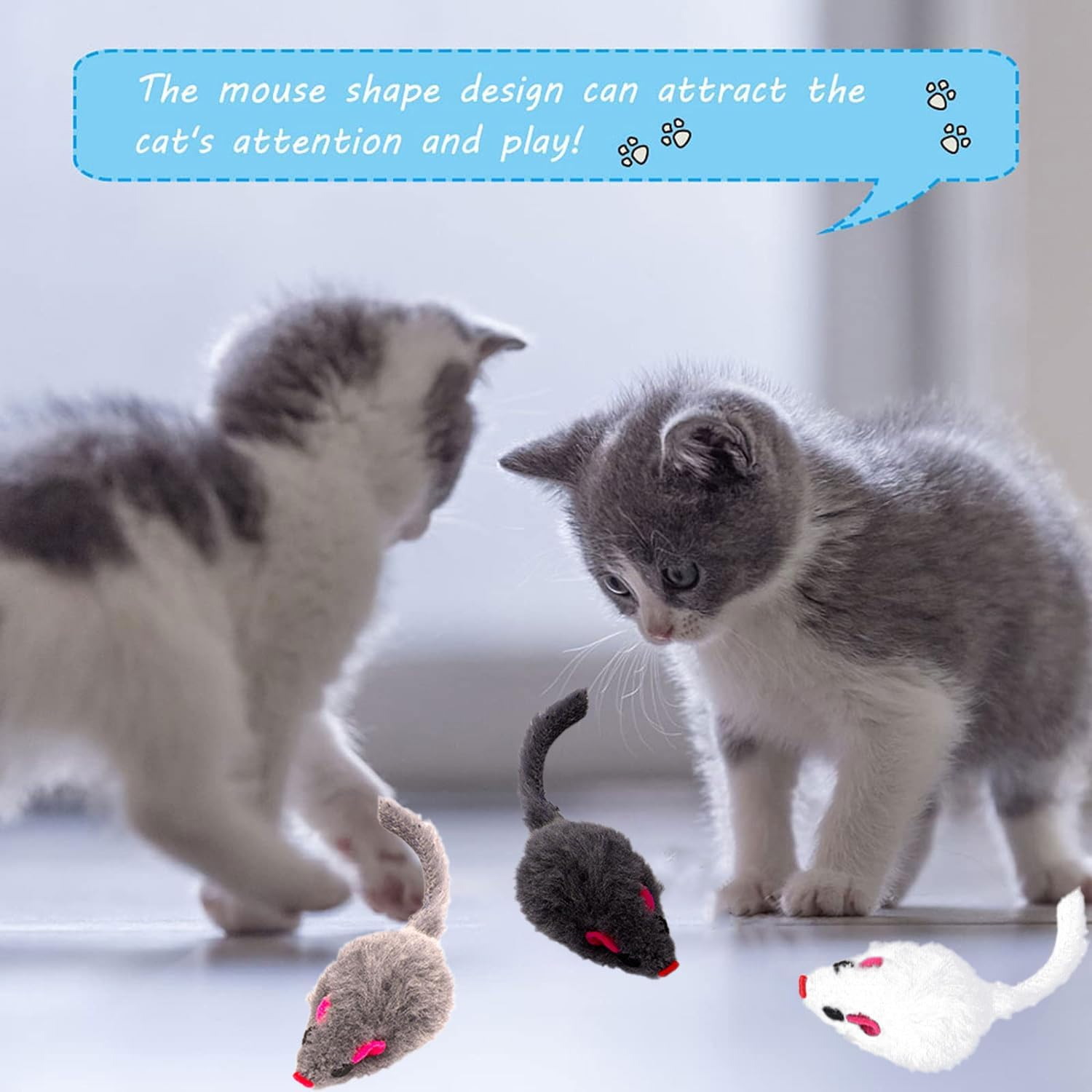 Sunshine Smile Pack of 12 Toy Mouse for Cats, Toy Mouse, Toy Mouse with Plush Tail, Toy Mouse Cat Fur Mice Set, Cat Toy for All Cat Breeds image number 3