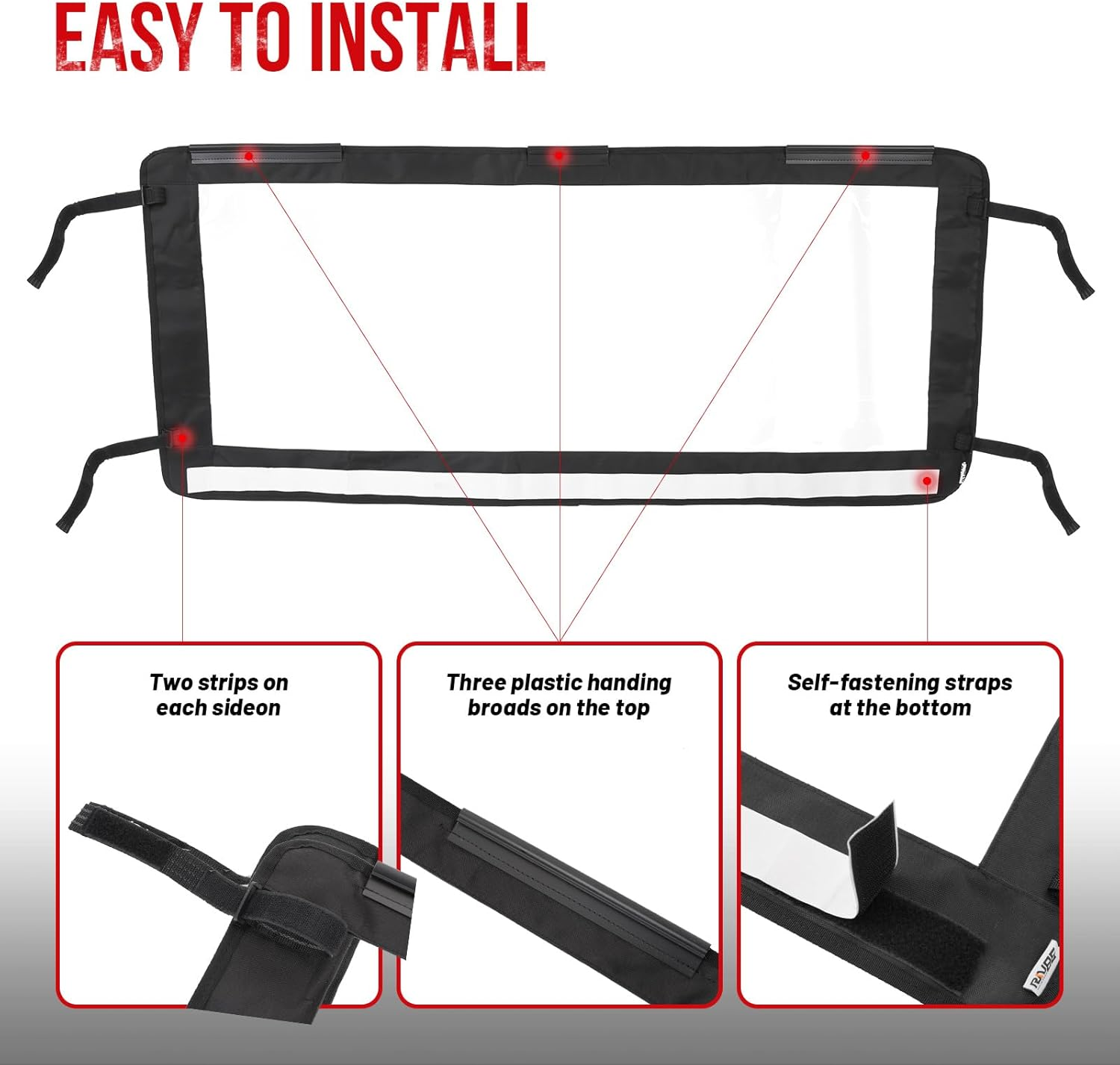 UTV Rear Windshield Back Window Soft Rear Windshield Dust Panels Waterproof Rear Windshield for 2017-2024 Polaris Ranger XP 1000/ Crew 2020-2024 Ranger 1000/ Crew Ranger XP 900 / Crew image number 6