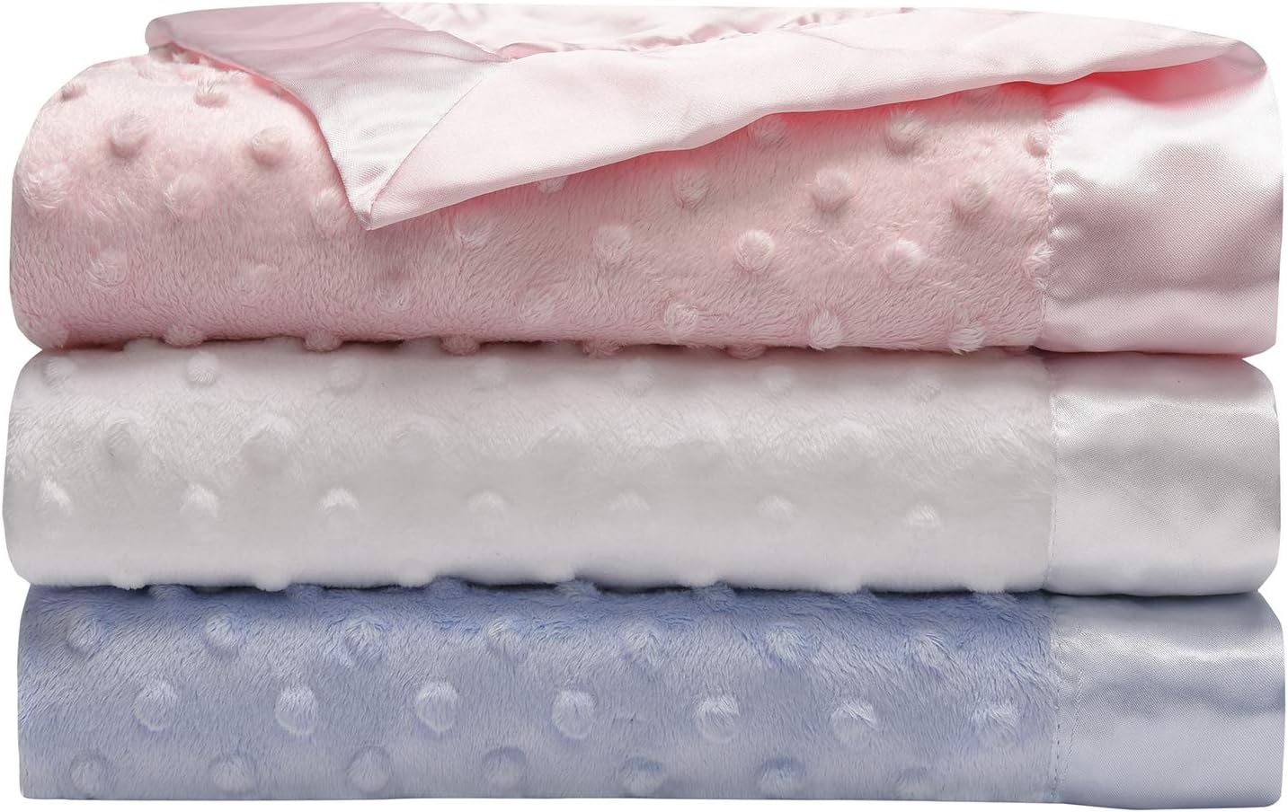 Baby Starters Textured Dot Blanket with Satin Trim, Pink 30" X 40" - Blue Dot image number 5