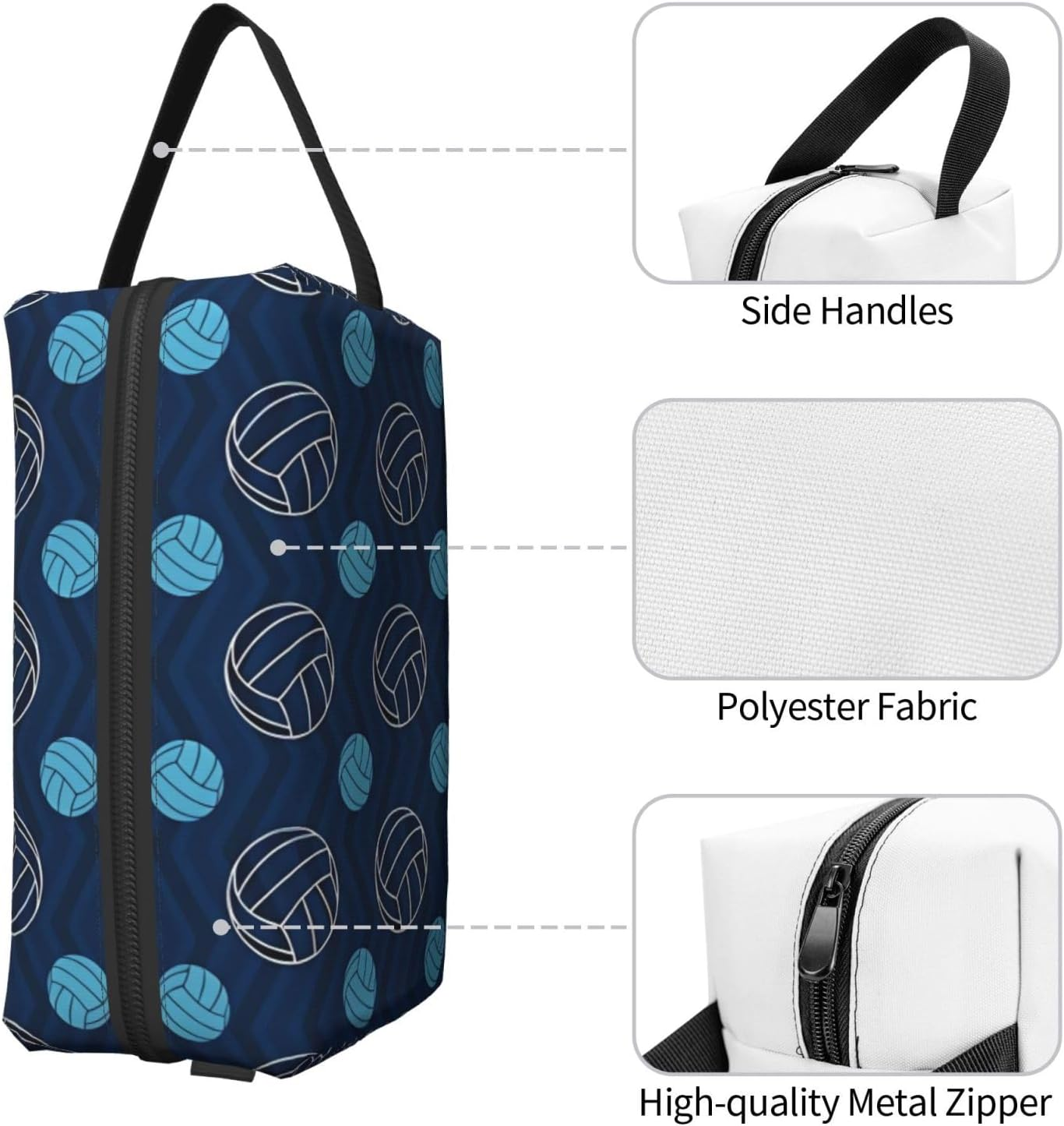 Blue Volleyball Print Toiletry Bag for Men Travel Toiletry Bag, Spacious Capacity Cosmetic Bag for Women, White, One Size image number 6
