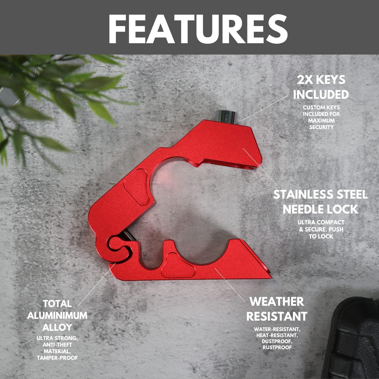 PLORIS by Monster Fairings Black Motorcycle Locks Heavy Duty anti Theft Adjustable Bike Handlebar Lock for Protection image number 2