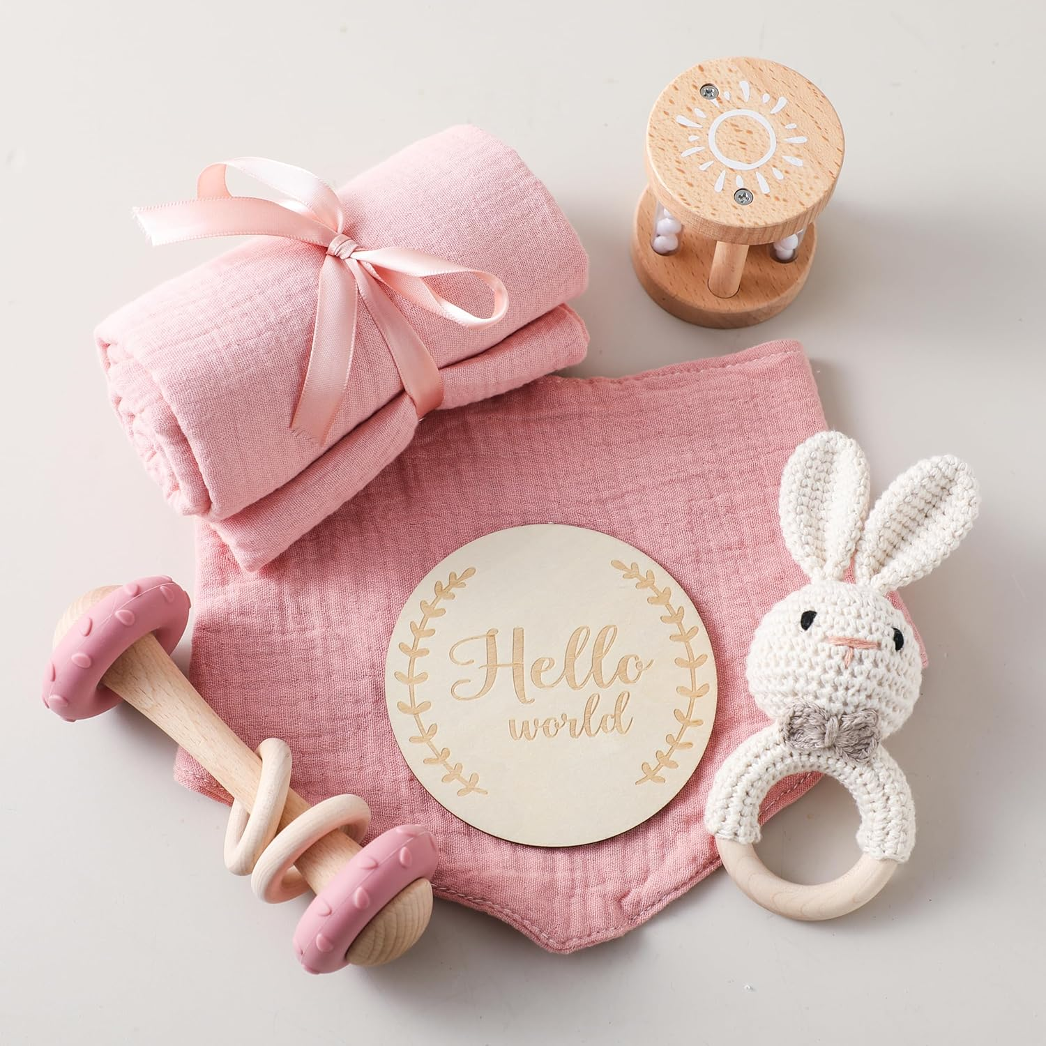 EERKEOD Baby Gift Set for Newborn Essentials Baby Bath Set with Blanket Rattle New Girls Boys Gifts for Shower image number 1