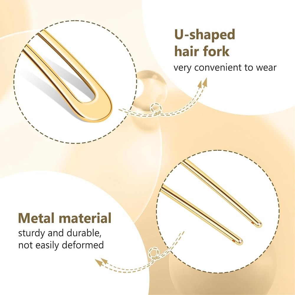 8 Pcs U-Shaped Hairpins for Buns & French Twist, Alloy Metal Hair Forks for Women, Secure Hold Hair Accessories for Thick/Thin Hair image number 5
