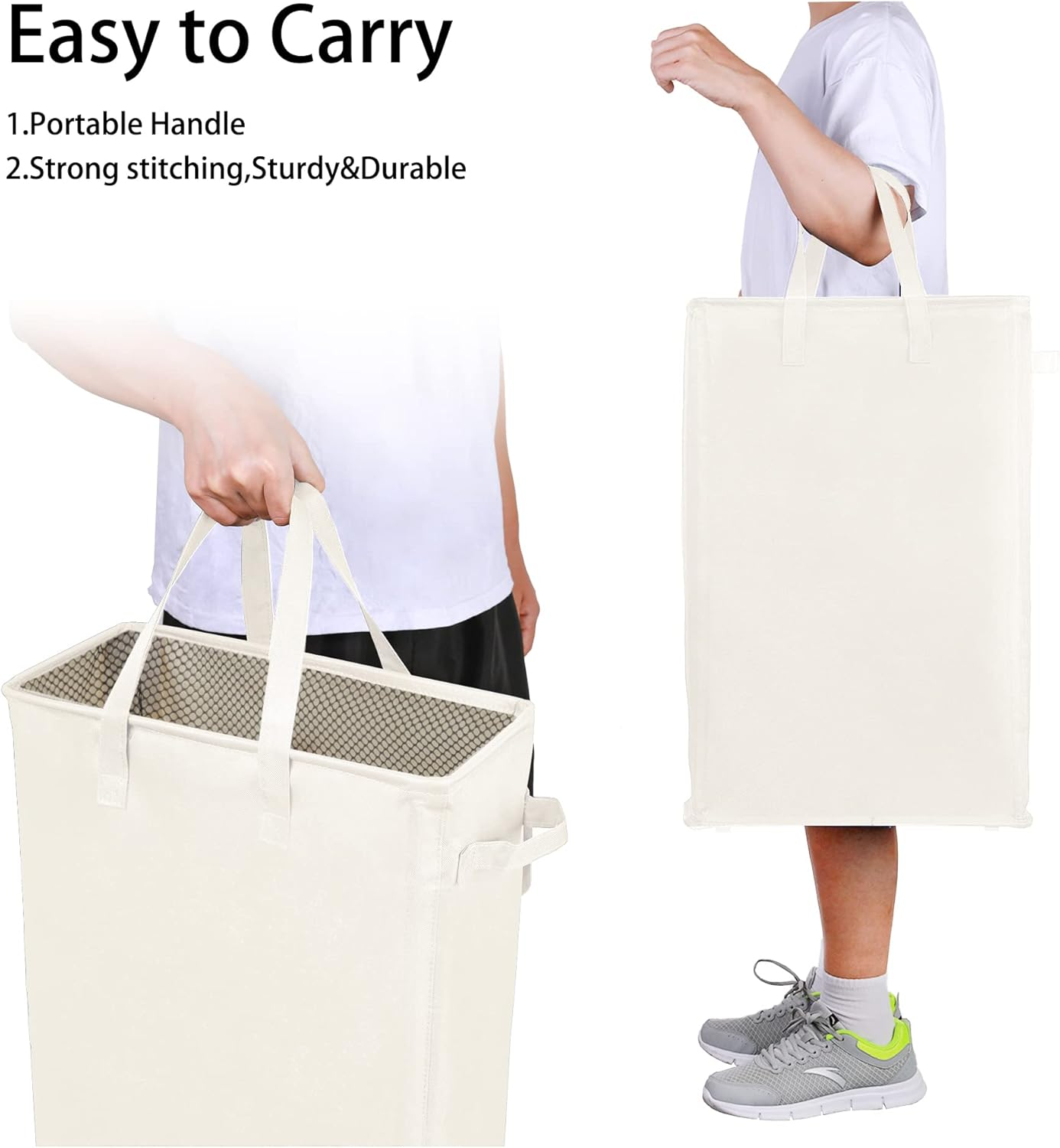 Odonata Slim Laundry Hamper Handles Collapsible Laundry Basket Thin Dirty Clothes Basket Narrow Laundry Bag Foldable Dirty Hamper 45L (Beige) - Animal image number 4