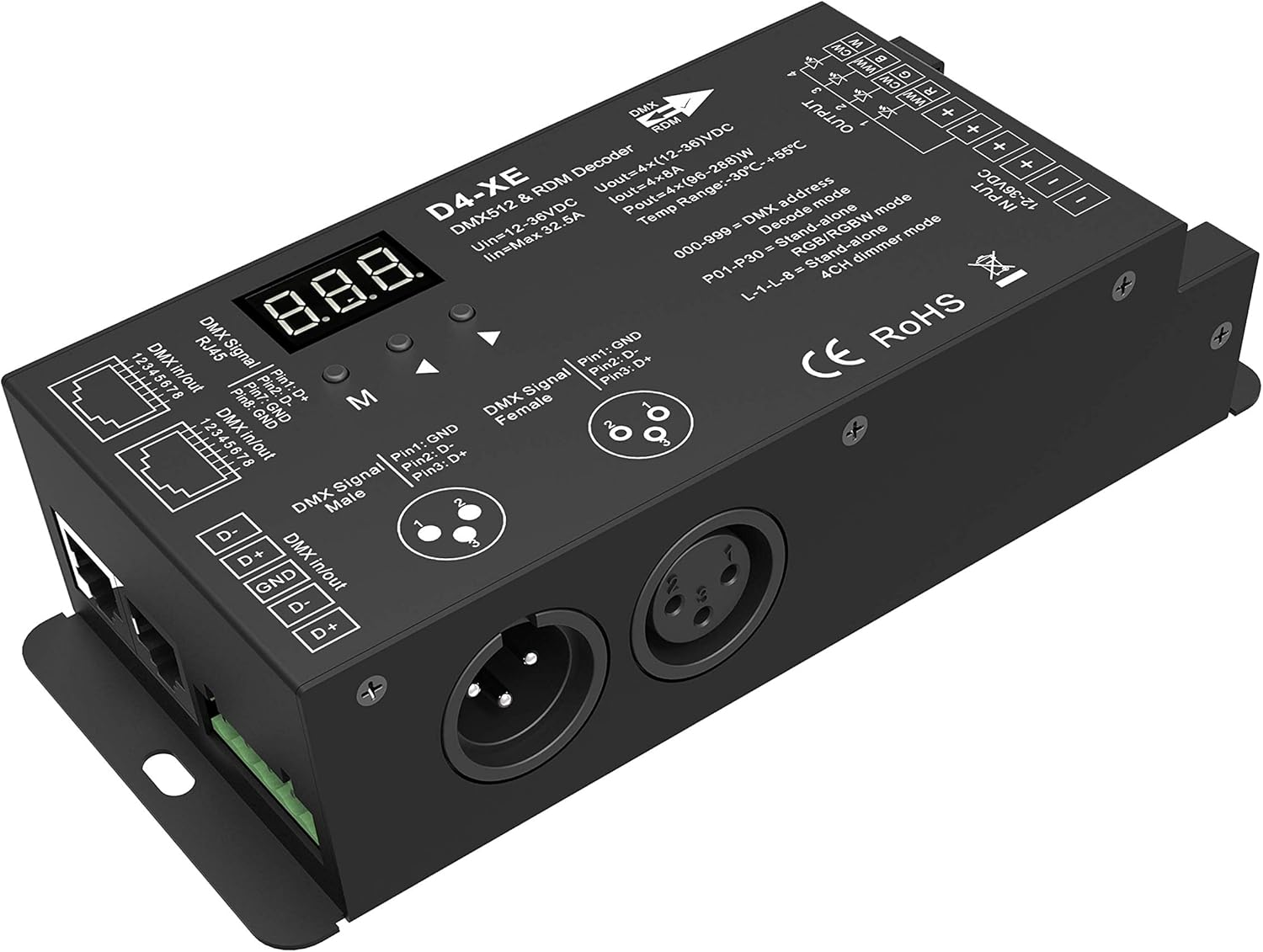 4 Channel Decoder DMX512 & RDM Decoder DMX 512 Digital Display Decoder Dimming Driver DMX512 Controller for LED RGBW Tape Strip Light RJ45 Connection image number 4