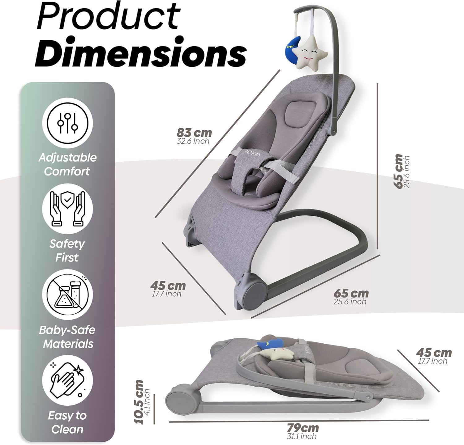 Baby Bouncer Seat for Newborns to 12 Months | Foldable & Lightweight Bouncy Chair with 3 Recline Positions | Soft Mesh Fabric | No Battery Rocker | Infant Bouncer from Birth to Toddler image number 4