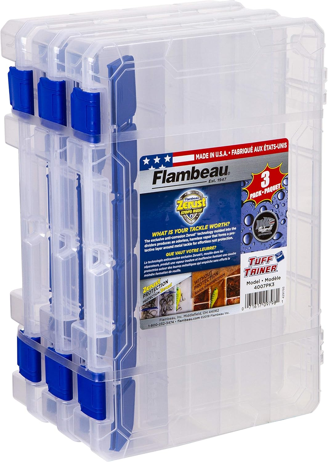 Flambeau Outdoors 4007PK3 Tuff Tainer, Fishing Tackle Tray Boxes, Includes [12] Zerust Dividers for Each, 3 Pack image number 2