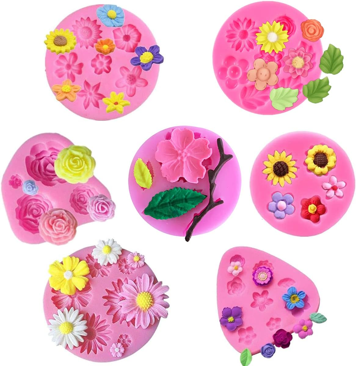 7 Pieces Flower Fondant Mold Set, Mini Flowers Silicone Chocolate Candy Molds for Cake, Cupcake Decorating, Cake Pops, Polymer Clay, Crafting Projects, Candy Melts image number 4