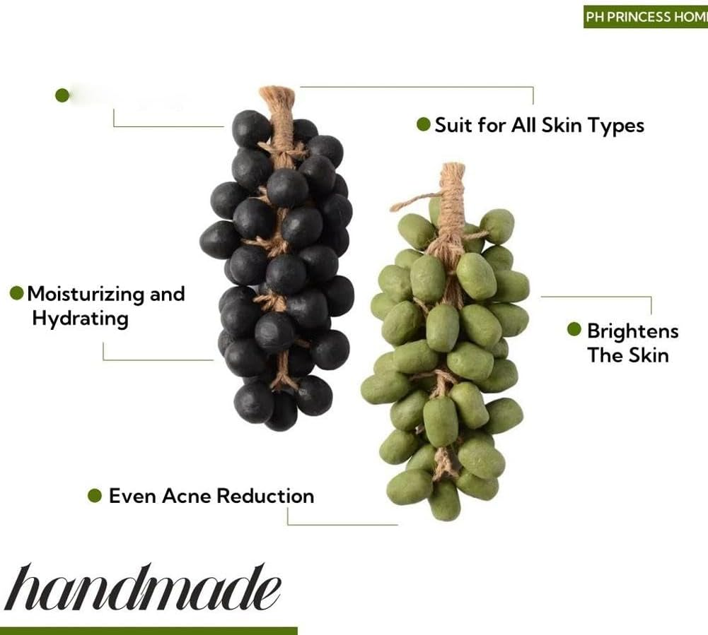 Grape Soap on a Rope,Handmade Cluster Grape Shaped Soap on Vine Bar, Face & Body Bath for Shower,Romantic & Unique Gifts for Christmas,Natural Grapes Scented Soaps for Spa Bath Home Decor (Green) - Purple image number 2