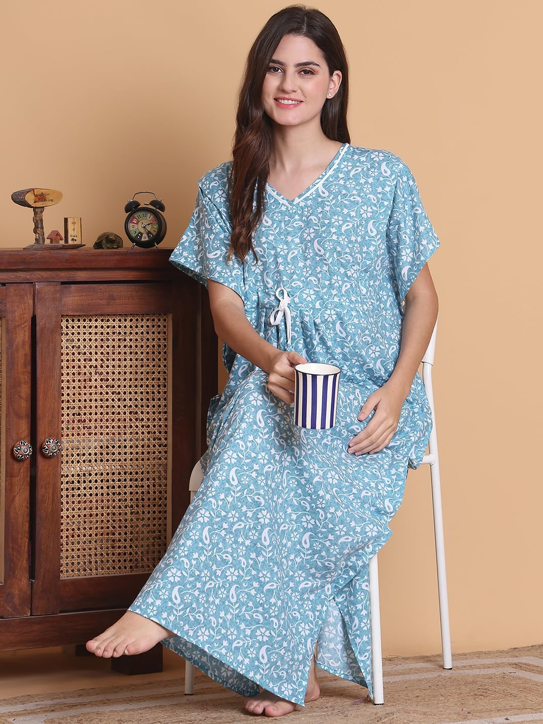 Secret Wish Floral Cotton Blend Full Length Maternity Kaftan image number 6