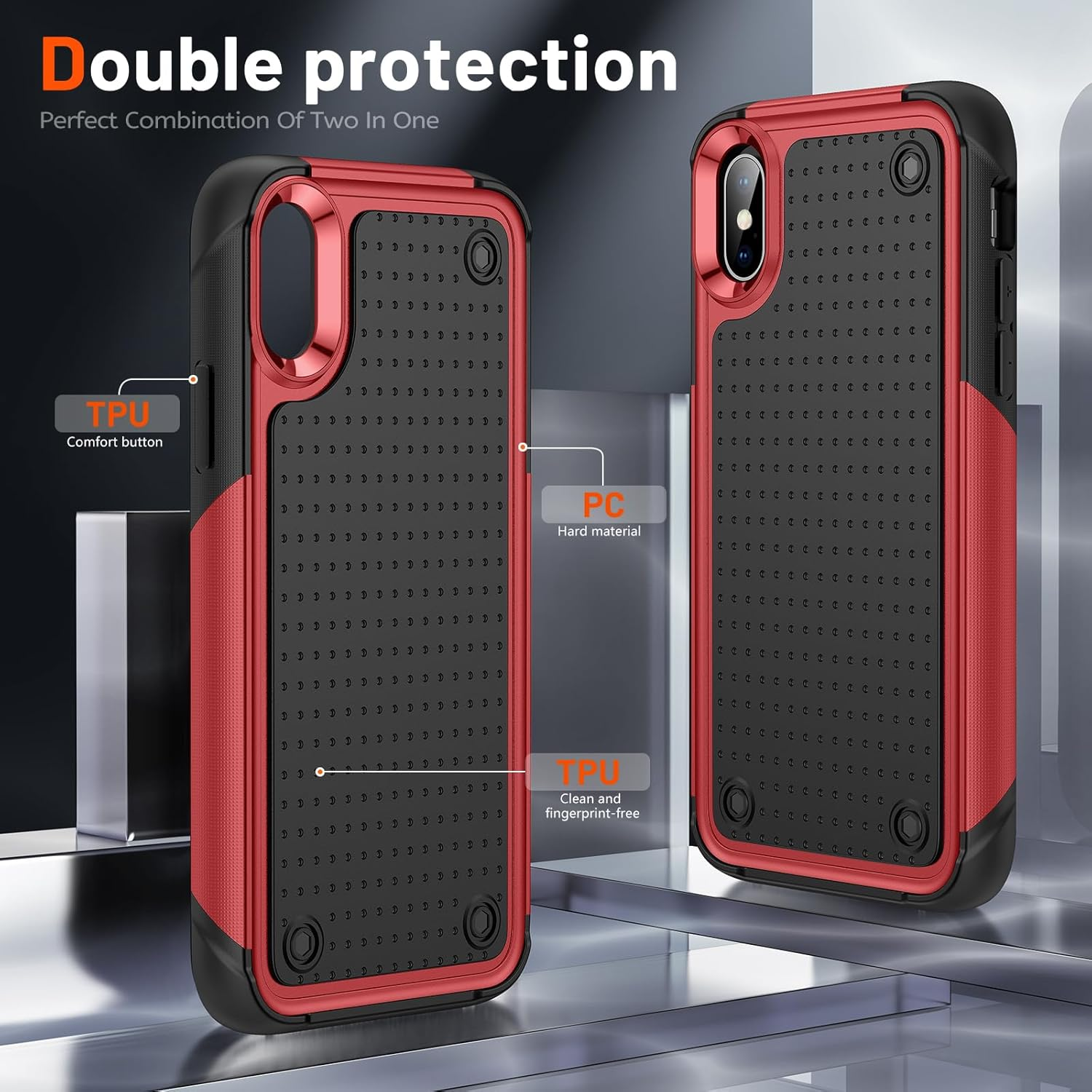 Asuwish Phone Case for Iphone Xs X 10 10S with Tempered Glass Screen Protector Cover and Rugged Accessories Protective Dual Layer Iphonex Iphonexs Iphone10 I Phonex SX 10X 10Xs X&rsquo;S Women Men Red image number 2