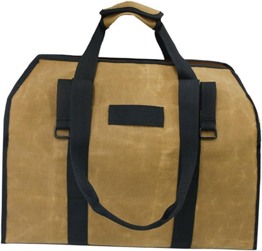 Capacity Waxed Canvas Firewood Tote Bag with Padded Handles and Metal Buckle for Secure Log Carrying Heavy Duty Firewood Carrier for Outdoor Camping Garden and Barbecue Use