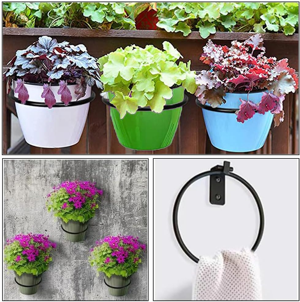 6 Pcs Flower Pot Holder Ring, 4 Inch Plant Pot Support Holder Ring for Wall Mount, Hanging Plant Stand Heavy Duty Metal for Space Saving,Fit for Outdoor, Indoor Home(Black) image number 2