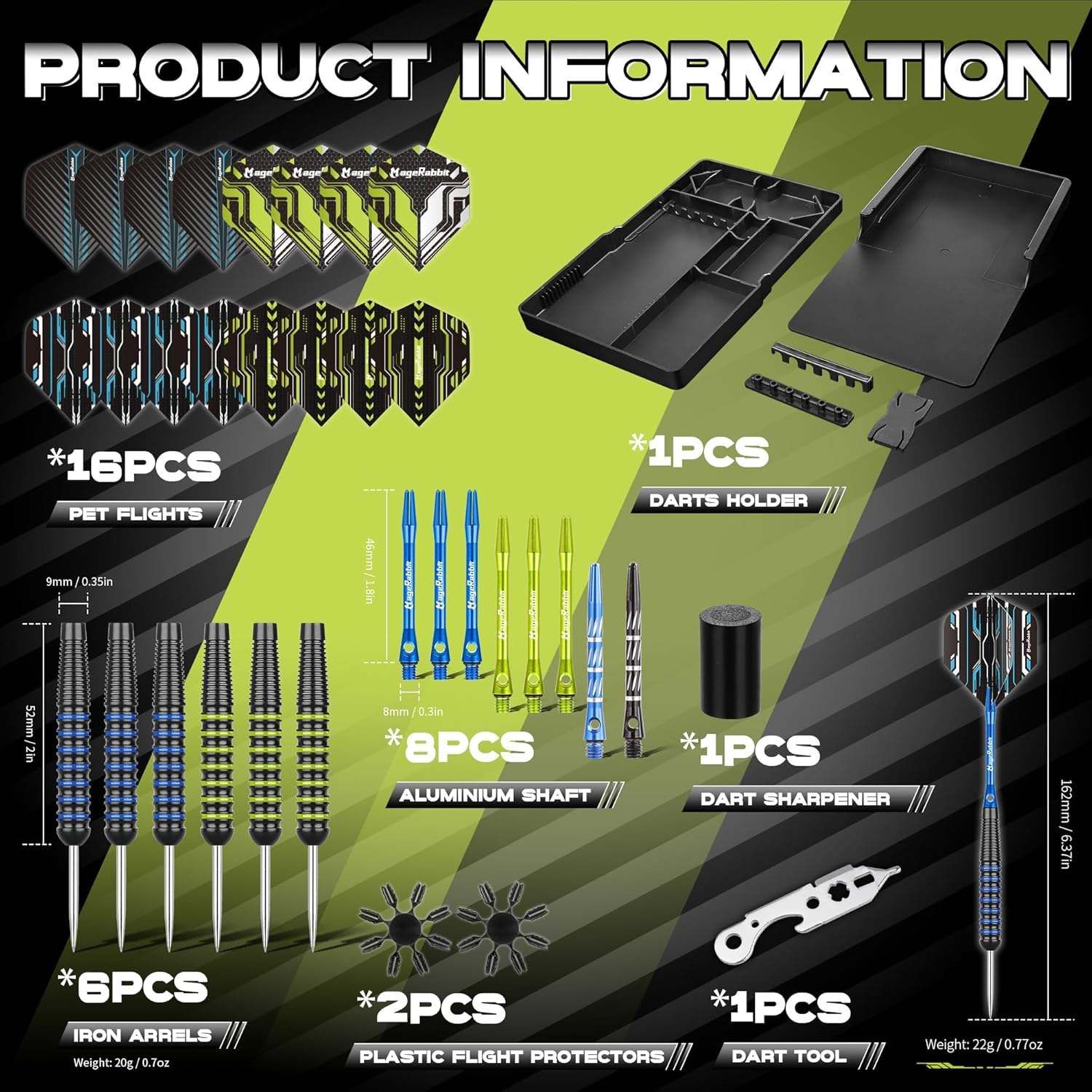 Magerabbit Darts Steel Tip Set- Metal Tip Darts 20G 6 Pcs Metal Darts for Dartboard,16Pcs Dart Flights and 8Pcs Dart Shaft and Darts Tools image number 3