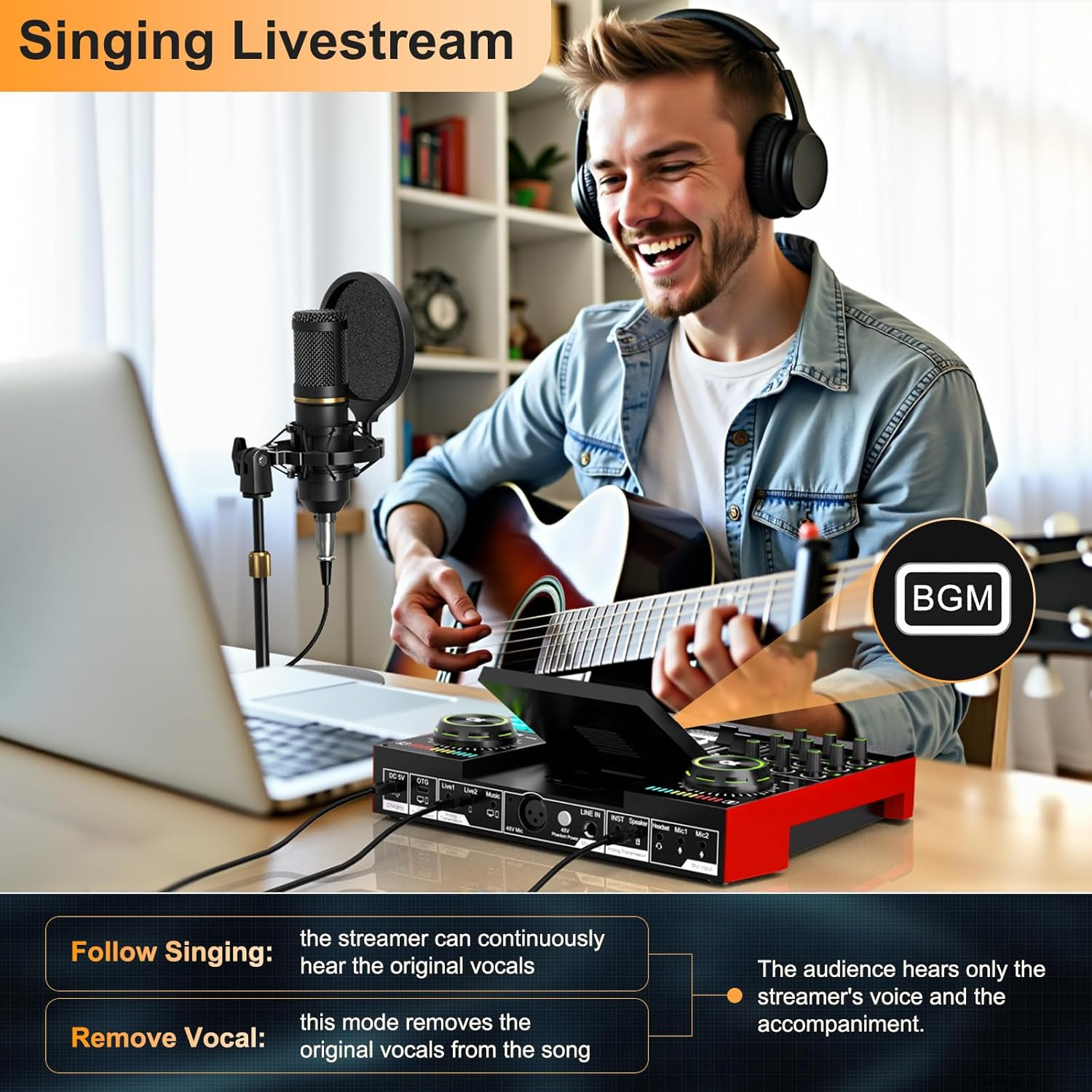 Tenlamp G10 Gaming Audio Mixer, Audio Interface with 3.5Mm/Xlr Microphone Input, 48V Phantom Power, Voice Changer Live Sound Card for Streaming, Podcasting, Recording, and Singing Content Creation image number 5