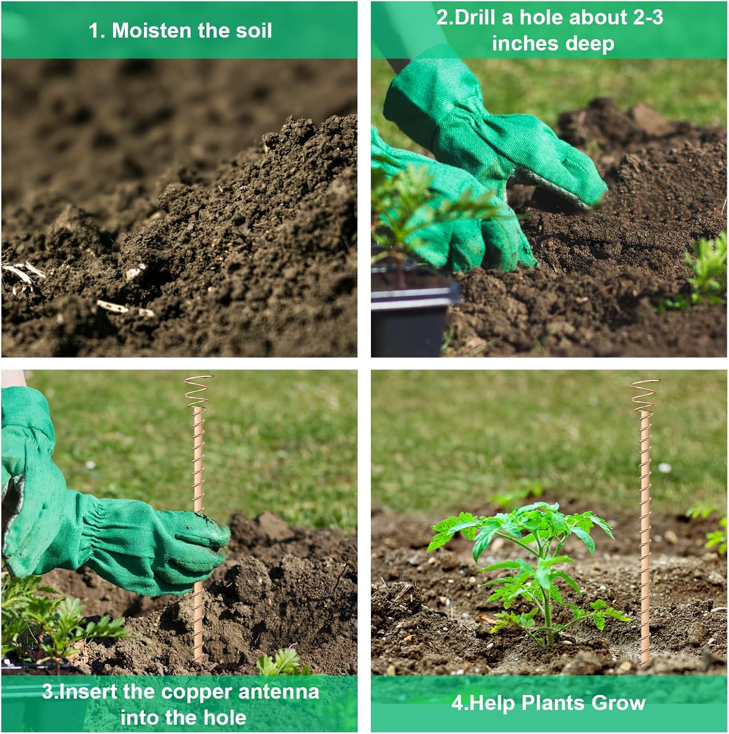 10Pcs Electroculture Plant Stakes, 13.5''/17" Available Copper Coil Wire Antennas Garden Stakes, Tensor Rings Kit, Copper Rods Electronic Planting for Growing Vegetable Garden Plants Support image number 2