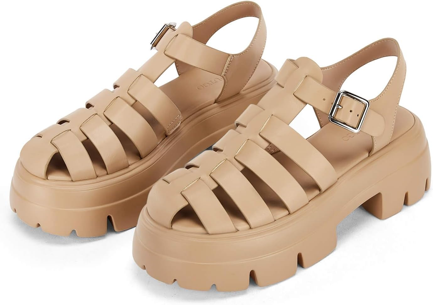 Coutgo Womens Platform Chunky Heels Sandals Gladiator Ankle Strap Heels Lug Sole Summer Fisherman Y2K Shoes