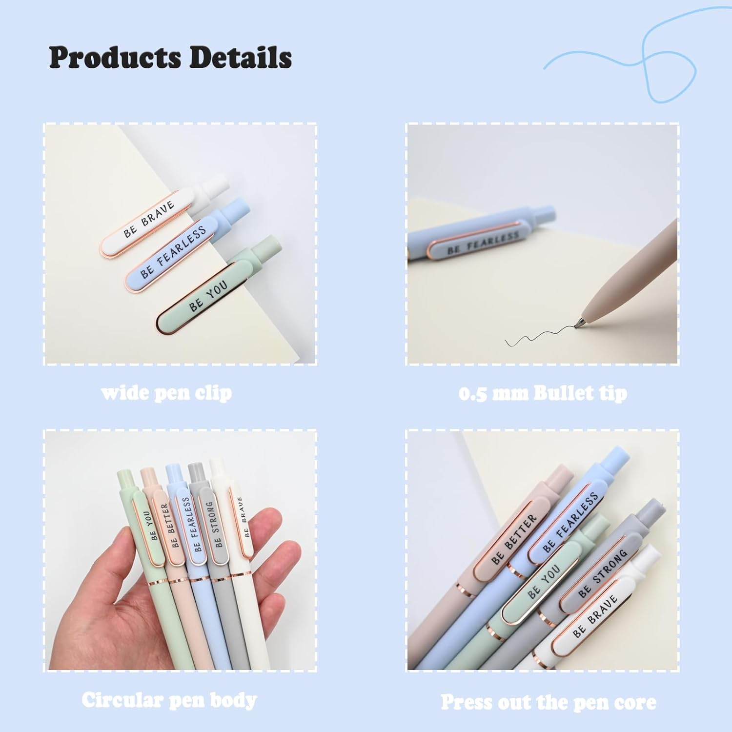 5 PCS Inspirational Neutral Pen, Motivational Pen for Women, 0.5MM Fine Ballpoint Pen, Female Business Quick Drying Ink Pens, Office School Supplies Gifts for Women image number 1