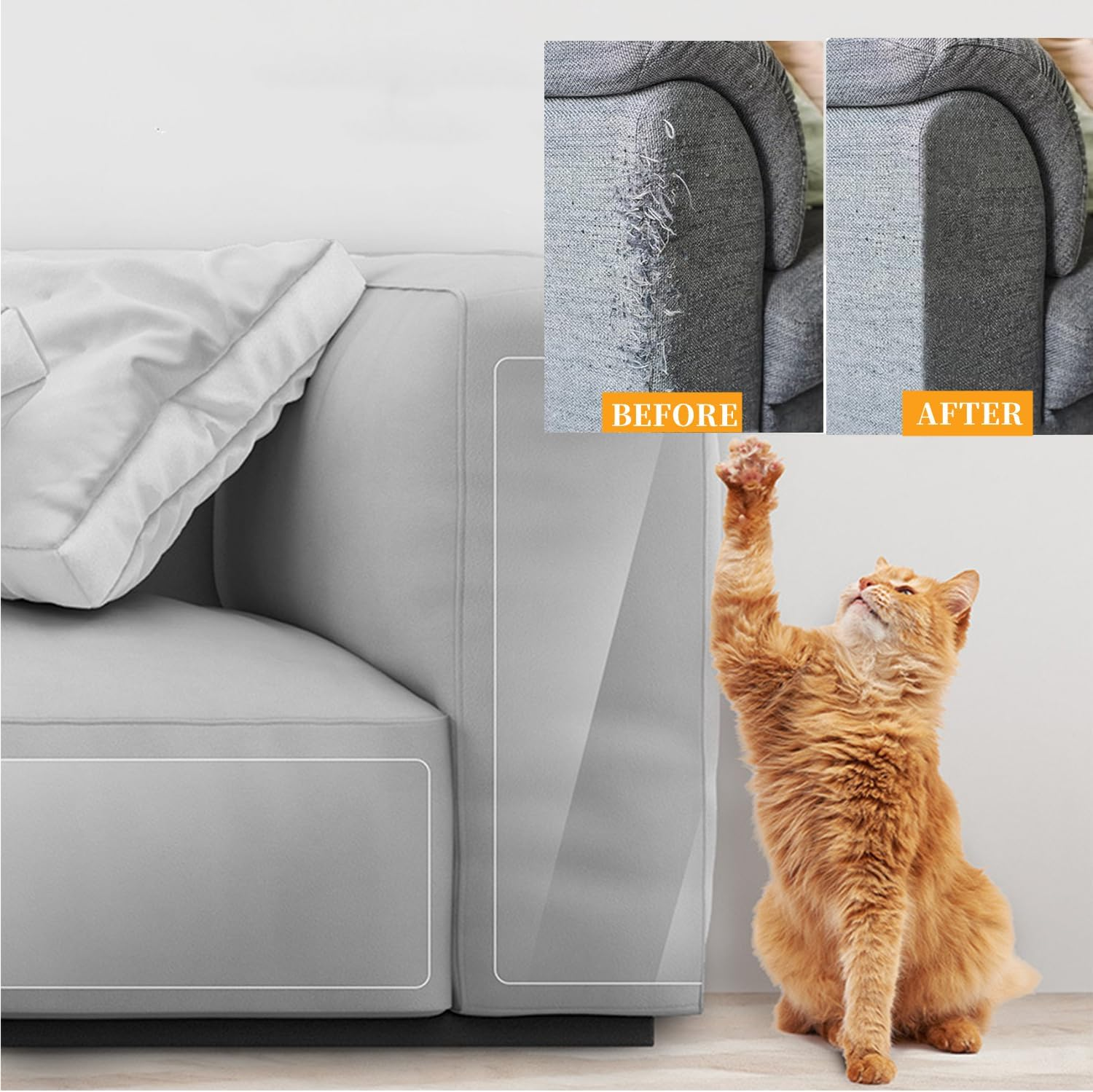 Cat anti Scratch Tape (20Cm X 5M) Transparent anti Scratch Furniture Protector, Wear and Scratch Resistant Cat Scratch Deterrent Sticky Paws Tape for Sofa, Couch, Door, Carpet image number 1